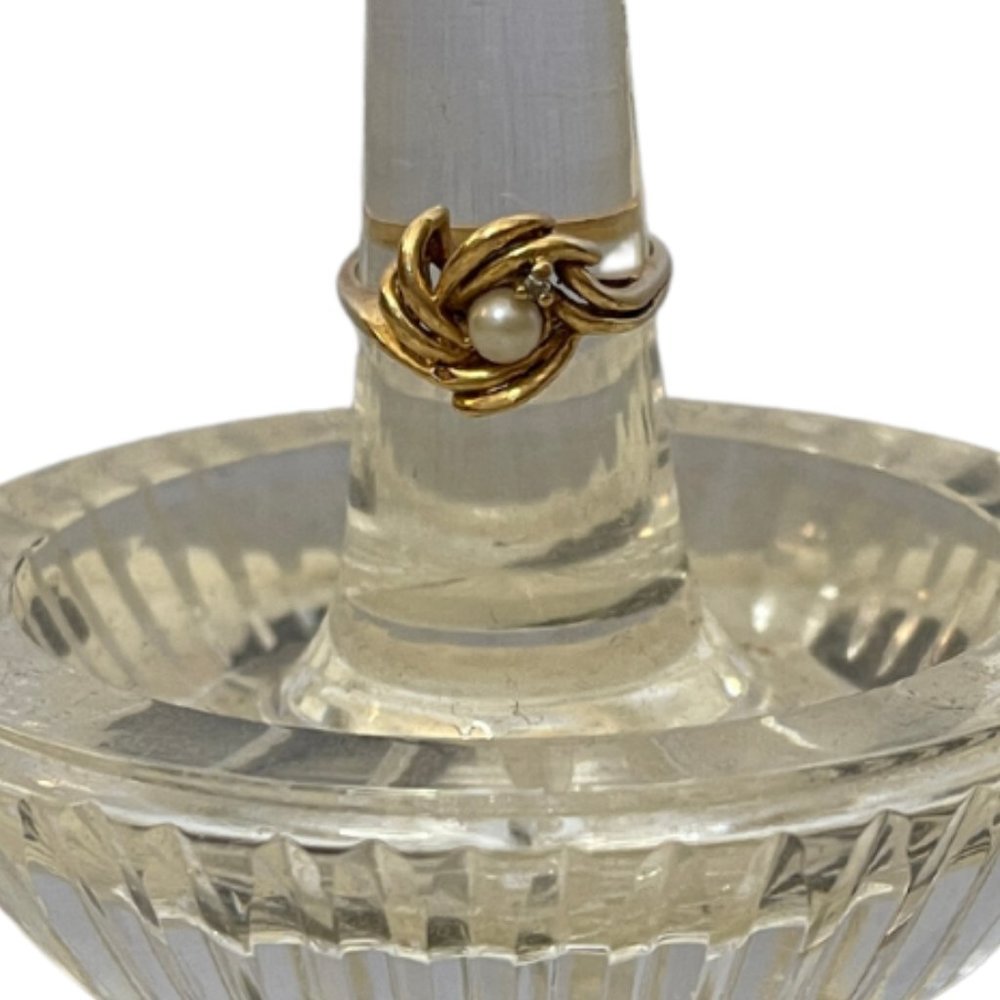Pearl & Diamond 14K Gold Antique Love Knot Size 7.5
